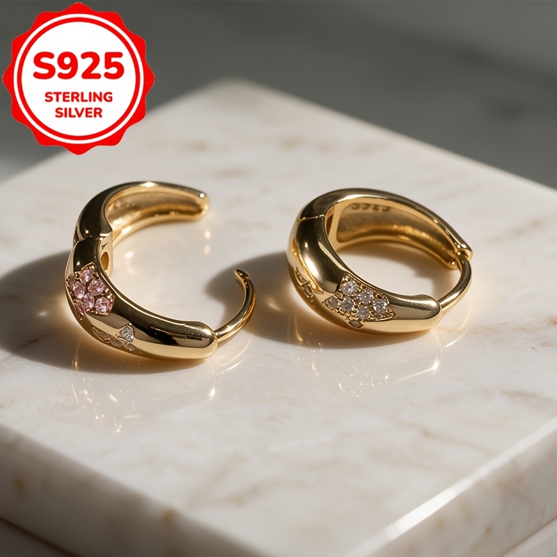 S925 Sterling Silver Geometric Stud Earrings with Rhinestones